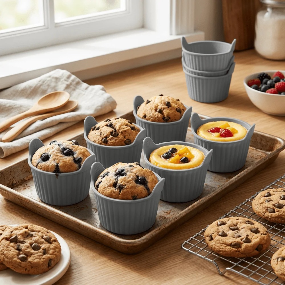 Kitchen Pro Baking Tray - ชุดแม่พิมพ์ซิลิโคนสำหรับหม้อทอดไร้น้ำมัน 6 ชิ้น สำหรับทำคัพเค้ก อบขนมในครัว ถาดกันความร้อนสำหรับมัฟฟิน