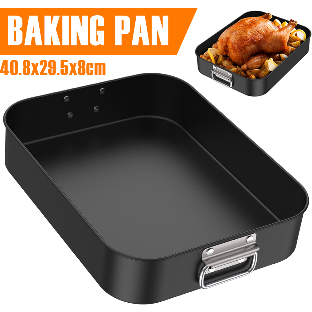 Kitchen Baking Pan Storage - กระทะอบลึกสี่เหลี่ยมผืนผ้าเหล็กคาร์บอนกระทะย่างไก่พร้อมที่จับสแตนเลส Nonstick เค้ก Bakeware สําหรับเตาอบในครัว
