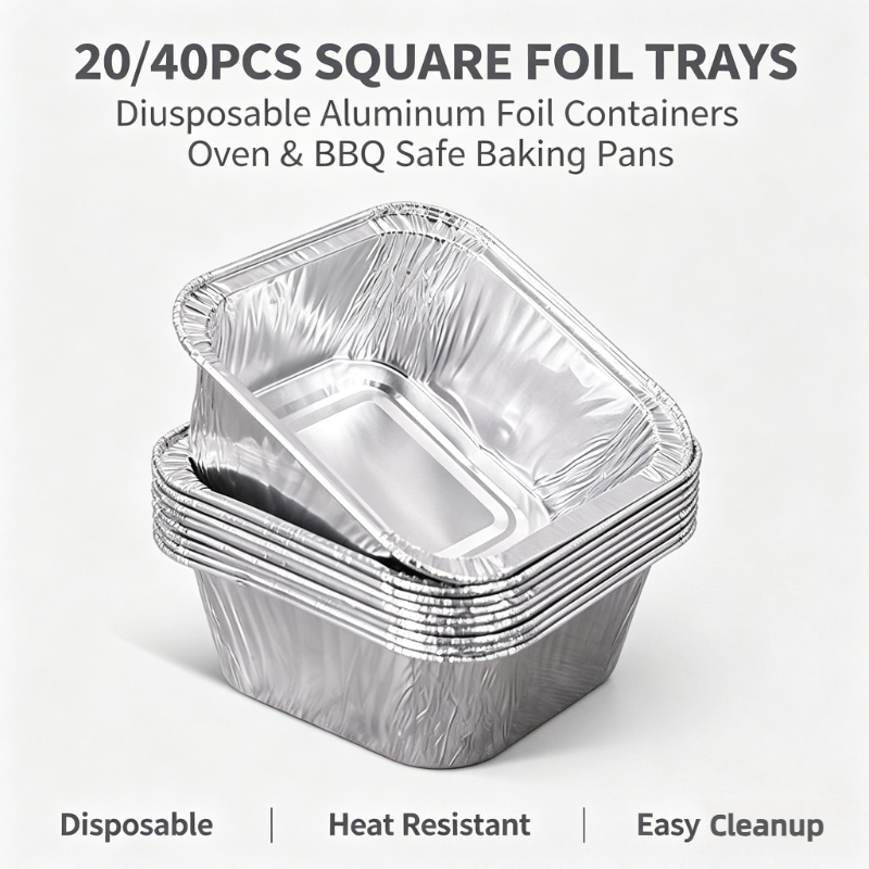Kitchen Baking Pan Storage - ถาดฟอยล์อลูมิเนียมแบบใช้แล้วทิ้งทรงสี่เหลี่ยม 20/40 ชิ้น สำหรับเก็บอาหาร ถาดอบสำหรับเตาอบ บาร์บีคิว