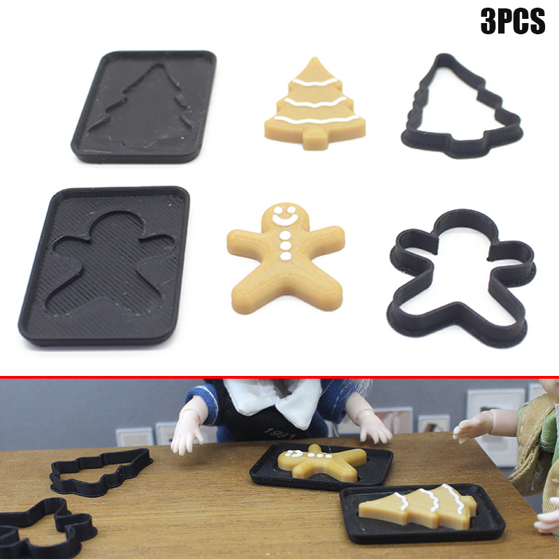 Mini Kitchen Baking - แม่พิมพ์ขนมปังขิงจิ๋ว 3 ชิ้น รูปคนจิ๋ว สำหรับทำขนมคริสต์มาส ของเล่นทำอาหารในบ้านตุ๊กตา