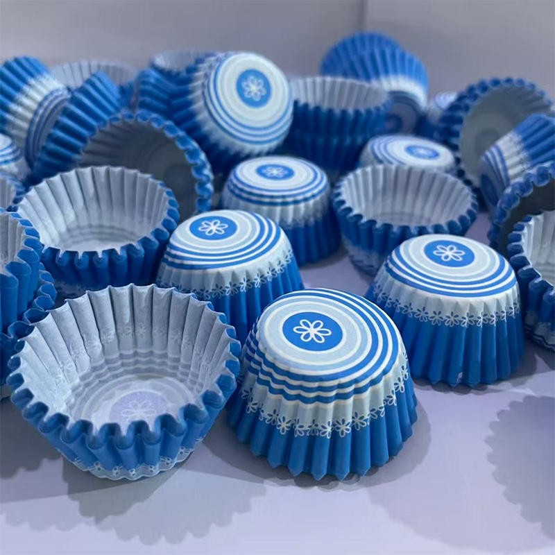 Mini Kitchen Baking - 200 ชิ้น/500 ชิ้น/1,000 ชิ้น ถ้วยกระดาษมินิเค้กลายดอกไม้สีฟ้า ขนาด