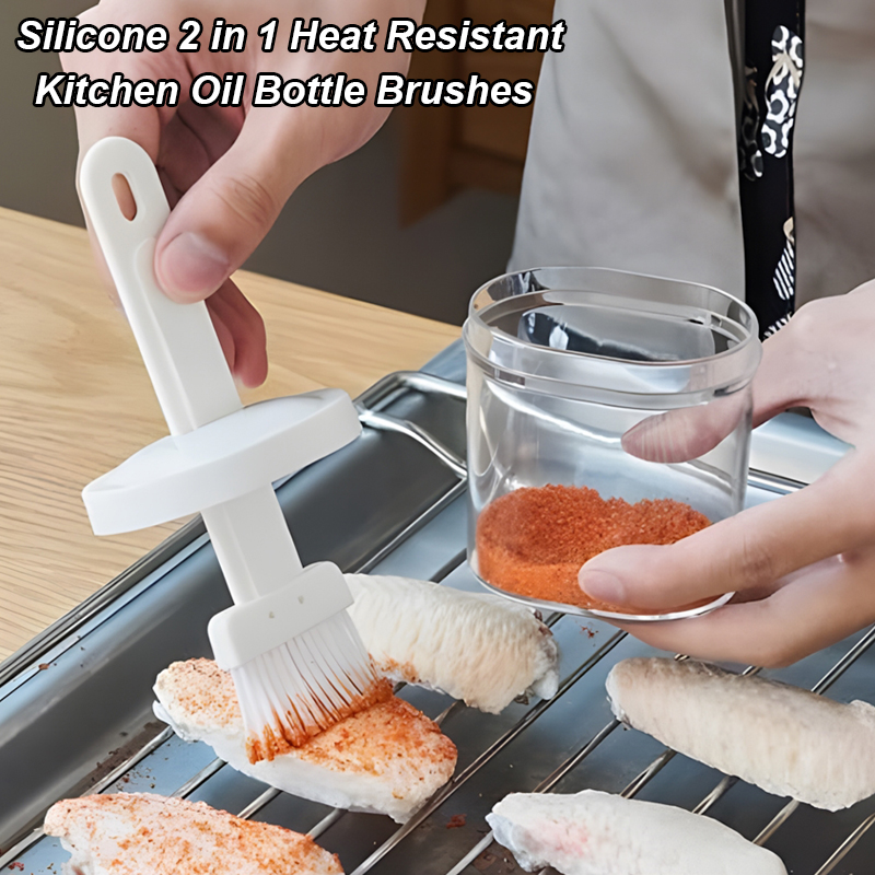 Pastry Brush Silicone - แปรงซิลิโคนทนความร้อน 2 in 1 สำหรับขวดน้ำมันในครัว แปรงทาซอส