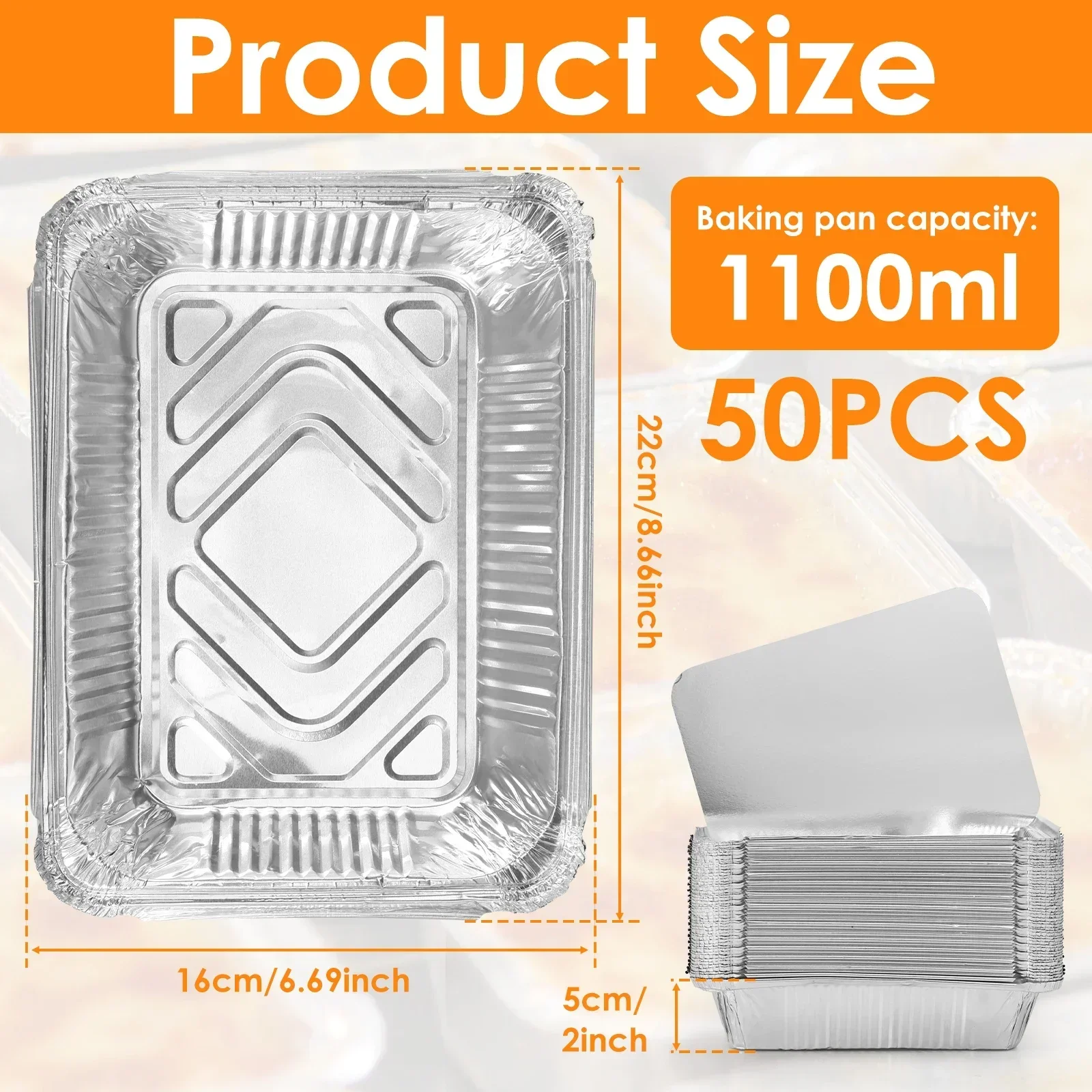 Kitchen Baking Tray Set - 50/100pcs อลูมิเนียมฟอยล์ถาดพร้อมฝาปิด Non-Stick กระทะเกรดอาหารชามบาร์บีคิวสําหรับ Air Fryer