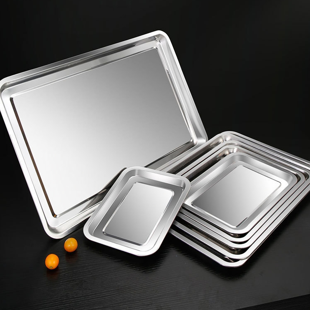 Kitchen Baking Pan Storage - ถาดอาหารสแตนเลส 1 ชิ้น รูปทรงสี่เหลี่ยมผืนผ้า สำหรับใส่ผลไม้ ผัก