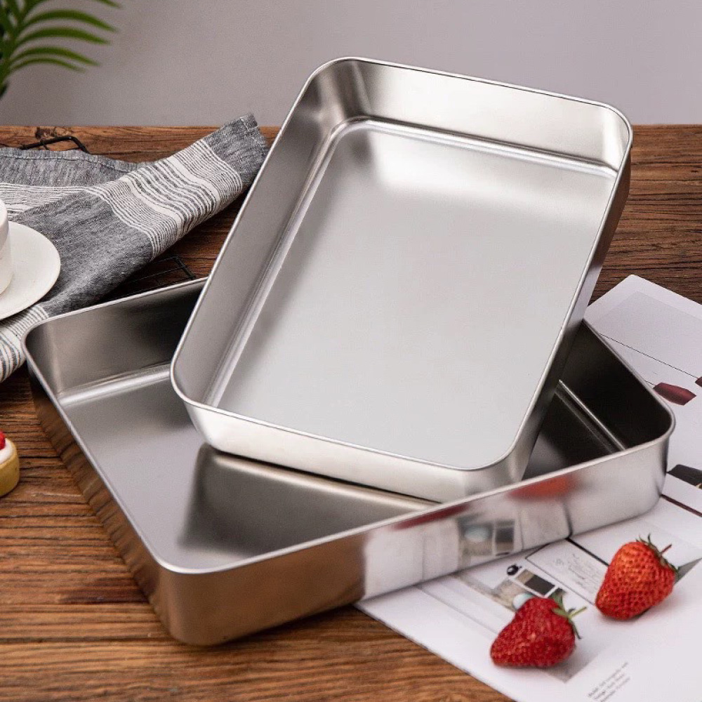 ถาดอบขนมสแตนเลสทรงสี่เหลี่ยม แ - Kitchen Baking Pan Storage บทวิจารณ์และราคา
