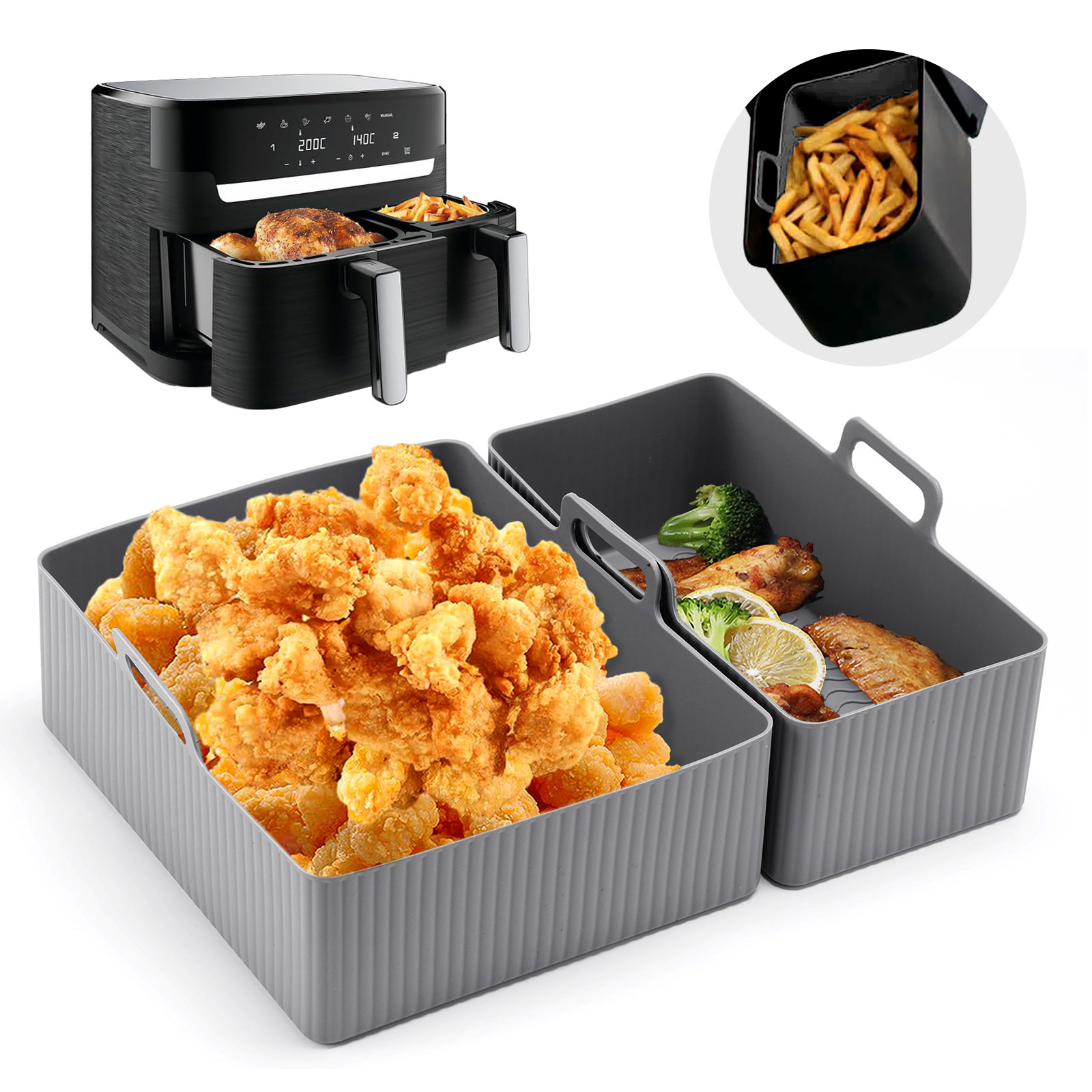 2 ชิ้นชุดซิลิโคน Air Fryer Mat - Kitchen Baking Tray Set บทวิจารณ์และราคา