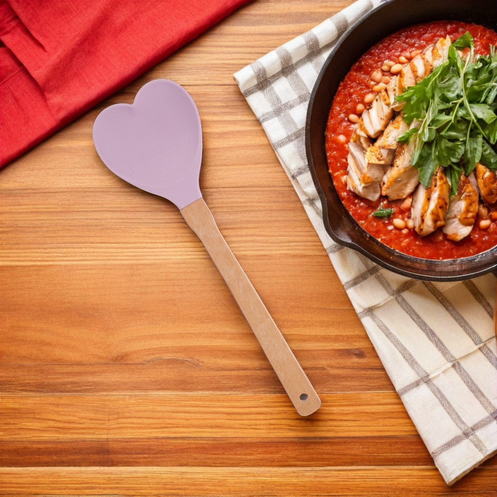 ไม้พายซิลิโคนรูปหัวใจ ด้ามไม้  - Kitchen Baking Utensils บทวิจารณ์และราคา