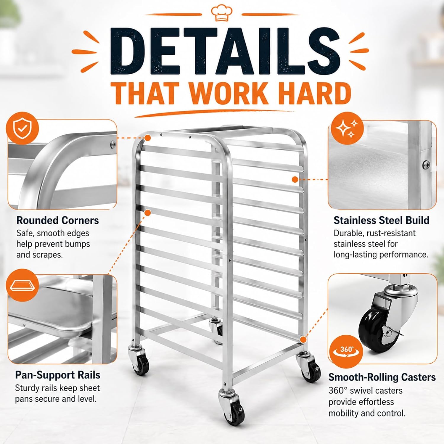 ชั้นวางถาดสแตนเลส 10 ชั้นพร้อม - Kitchen Baking Cart บทวิจารณ์และราคา