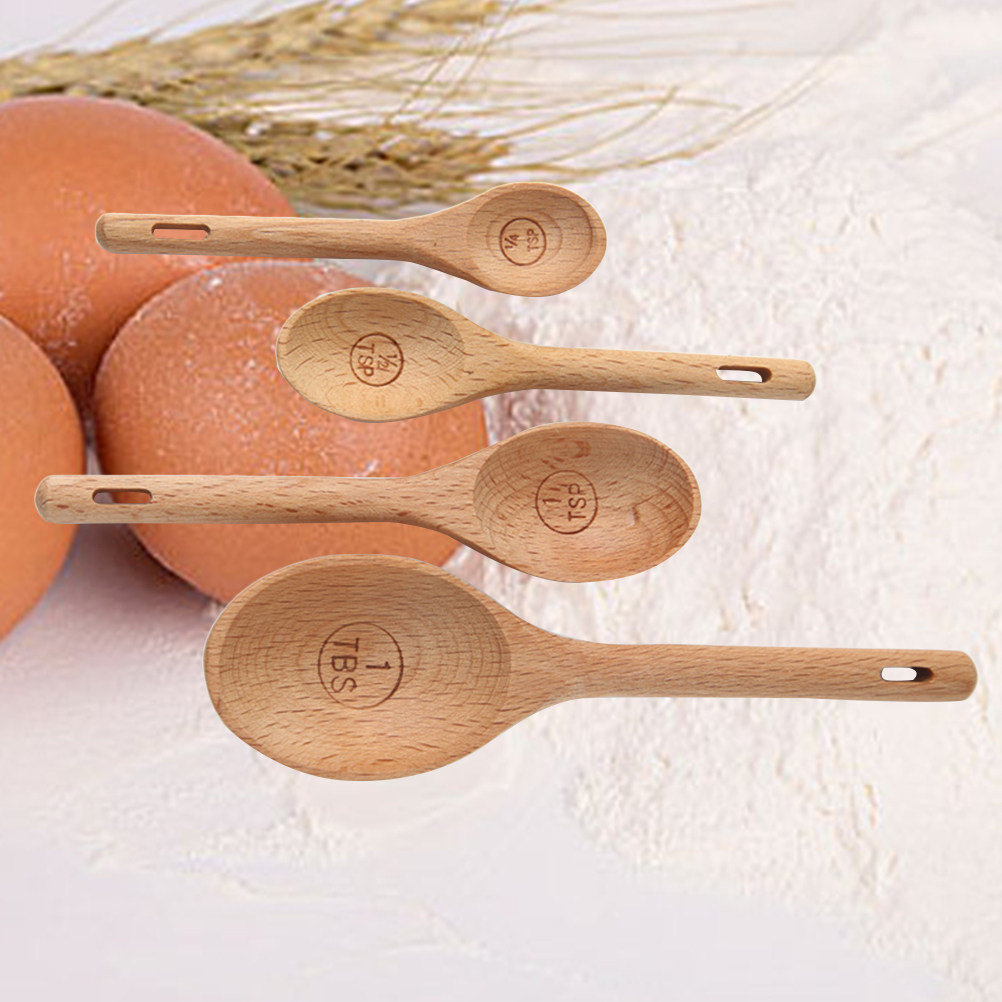 ชุดช้อนตวงไม้ 4 ชิ้น ทำจากไม้บ - Kitchen Baking Utensils บทวิจารณ์และราคา