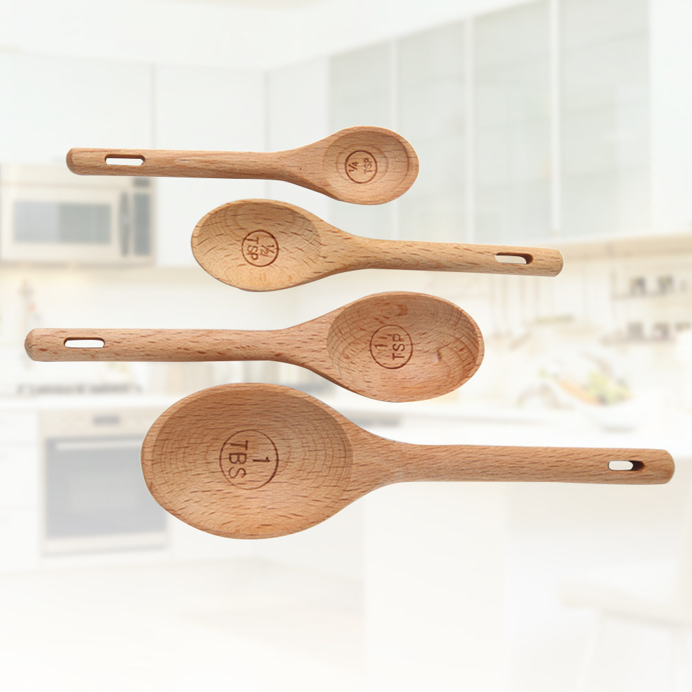 ชุดช้อนตวงไม้ 4 ชิ้น ทำจากไม้บ - Kitchen Baking Utensils บทวิจารณ์และราคา