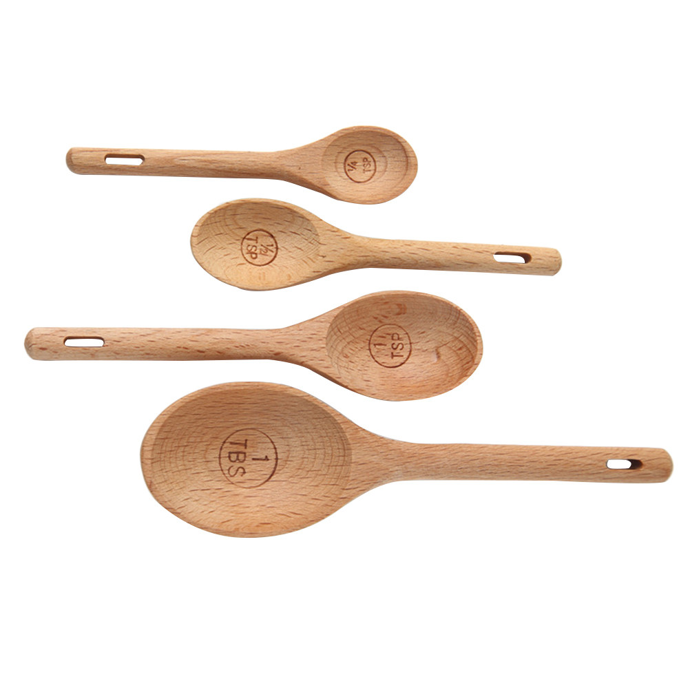 ชุดช้อนตวงไม้ 4 ชิ้น ทำจากไม้บ - Kitchen Baking Utensils บทวิจารณ์และราคา